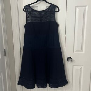 Tadashi Shoji navy lace eyelet cotton dress
